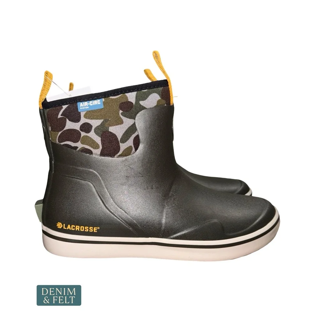 NEW LaCrosse Mens Alpha Deck Rain Boot 6 Inch Black Olive Camo Size 8 Medium